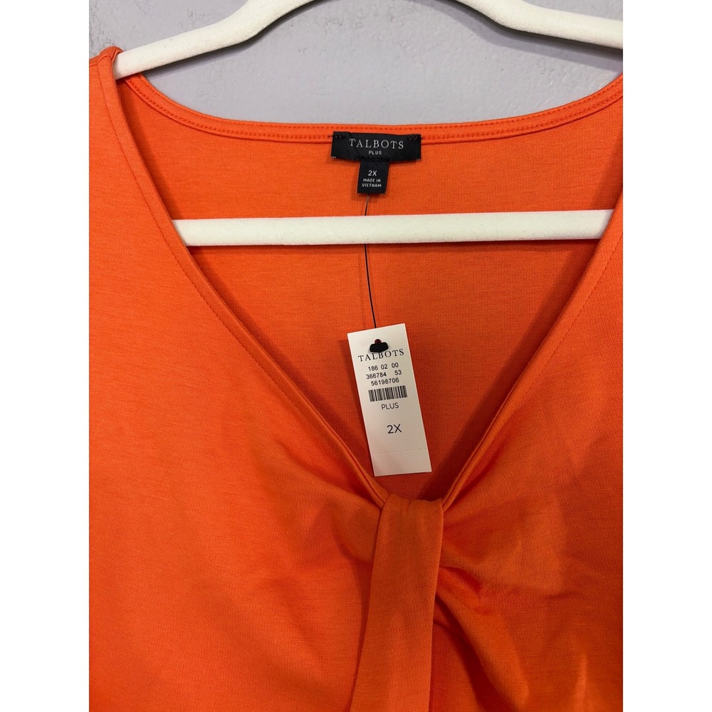 Talbots Plus Size 2X‎ Orange Twist Front V-Neck Sleeveless Cotton Tank Top NWT - Picture 3 of 7